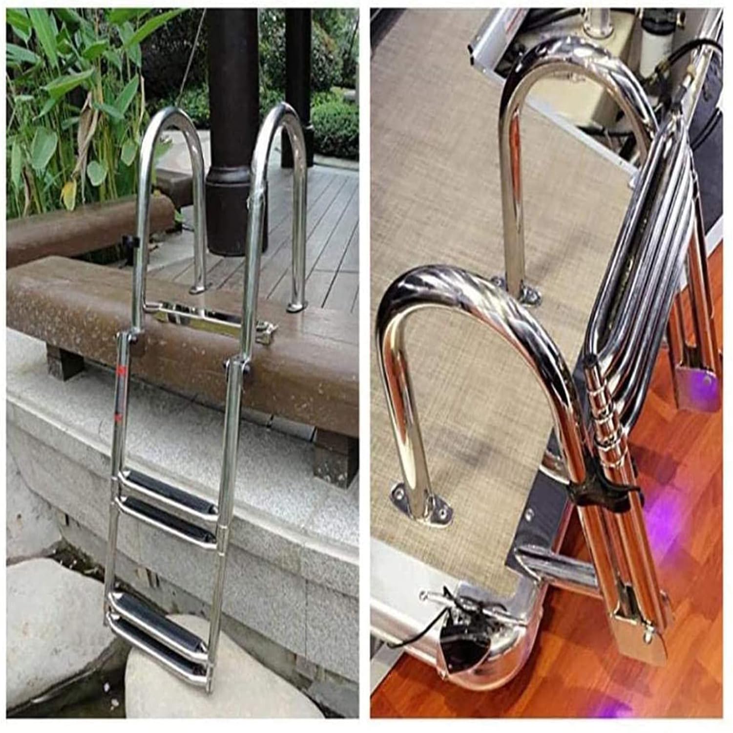 Scala pieghevole in acciaio inox, scala espandibile per barche e piscina, con gradini in gomma antiscivolo resistenti alla corrosione, per un facile accesso
