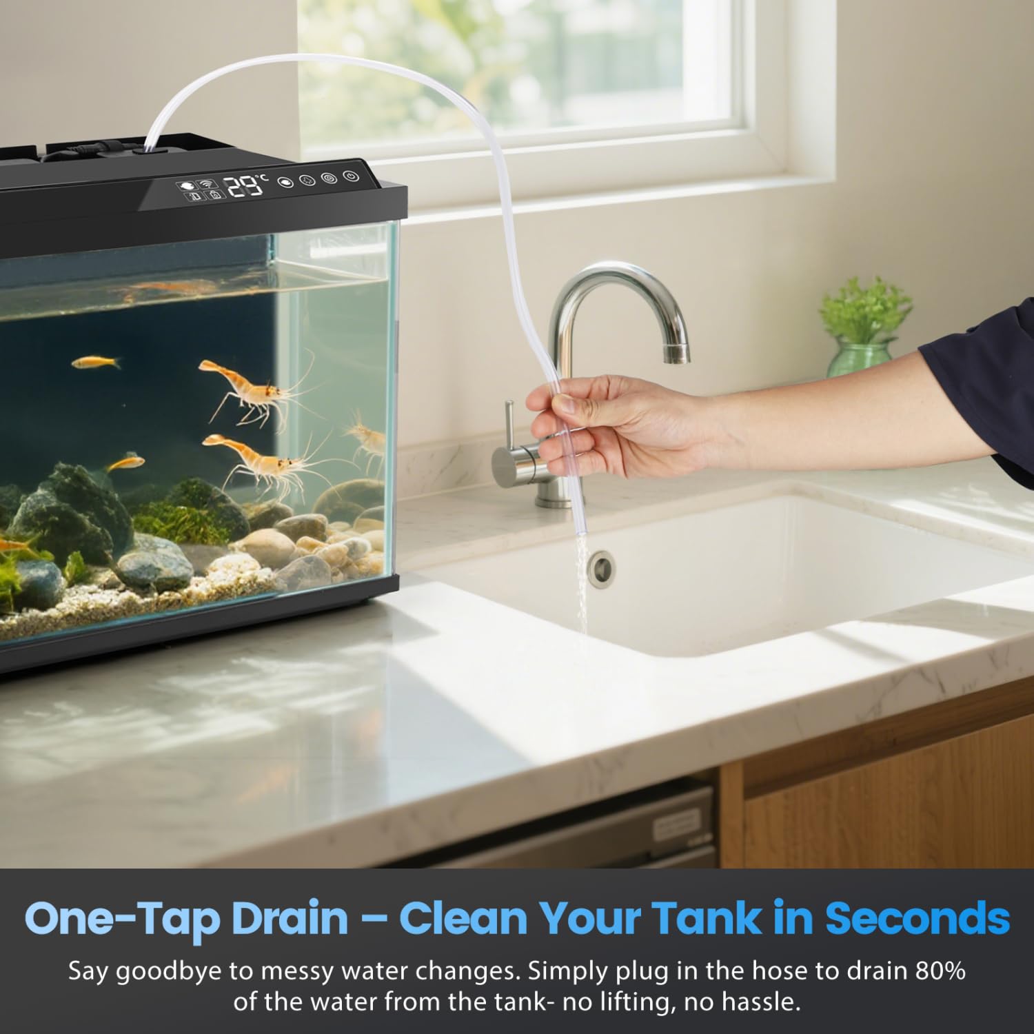 Nobleza Smart Aquarium 30L mit App-Steuerung, 3-Stufen-Filtersystem, EIN-Knopf-Wasserwechsel und Fernfütterung – Intelligentes Aquarium Komplettset