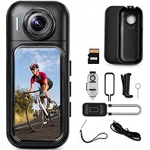 4K Thumb Action Camera, 64GB POV Helmet Cam | 180 Rotating Lens, Hands-Free Wearable Body Camera for Cycling, Motorcycle, Traveling, Tiny Size, Touchscreen