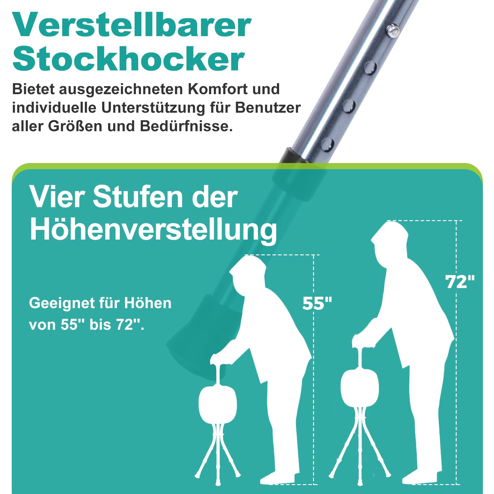 Gehstock mit Sitz, Faltbarer Spazierstock Leicht mit 3 Füßen, Höhenverstellbarer Gehstock für Senioren für Erwachsene, Senioren und Rehabilitationsmenschen