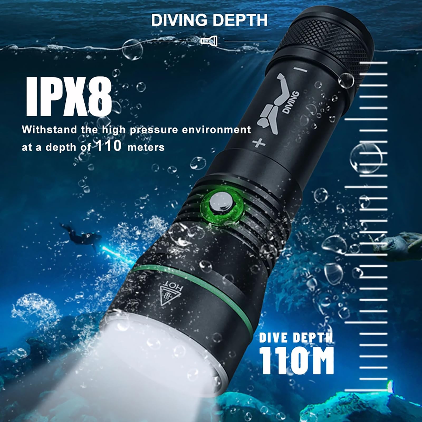 XHP50 Torce subacquee, 3000 lumen USB Vharger ricaricabile IPX8 Luce subacquea impermeabile, 3 modalità lampada di sicurezza, adatto per l'uso notturno in acque profonde Snorkeling