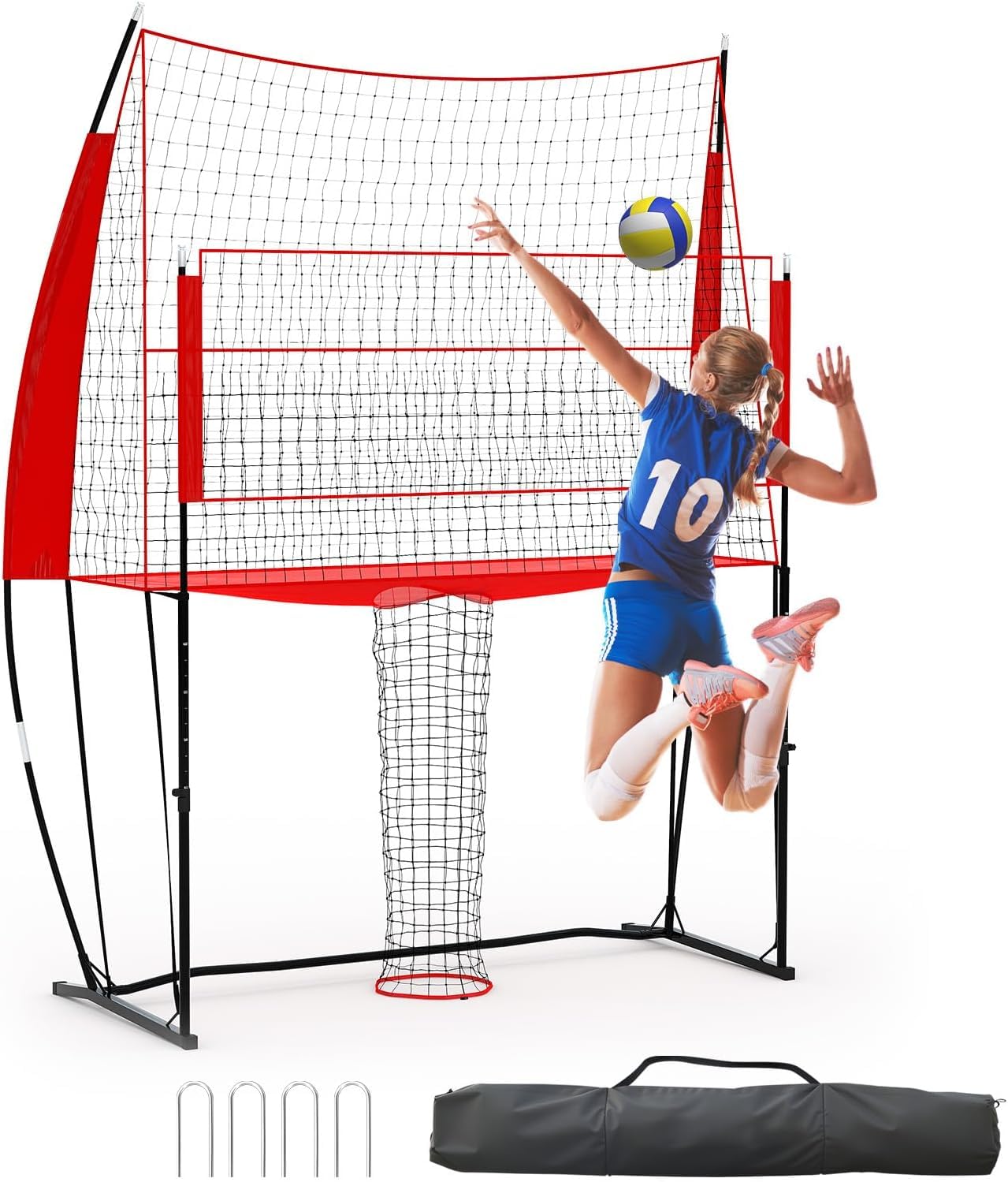 Volleyball Trainingsnetz & Rebounder | 3-in-1 Tragbares Volleyball-Netz | 243 x 45 x 335 cm | Höhenverstellbar | Für Aufschlag, Dunking, Techniktraining