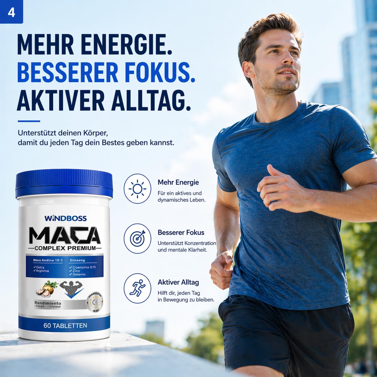 Maca Complex mit L-Arginin, Ginseng, Austernextrakt und Coenzym Q10 – Nahrungsergänzung für Männer – Unterstützt Energie & Vitalität – 60 Tabletten