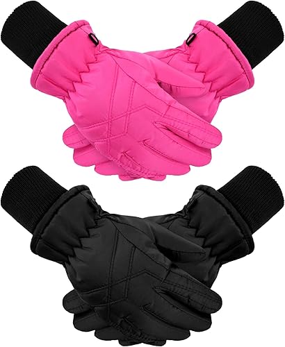 2 pares de guantes impermeables para niños, guantes de nieve cálidos para invierno, guantes de esquí para niños y niñas, resistentes al viento para