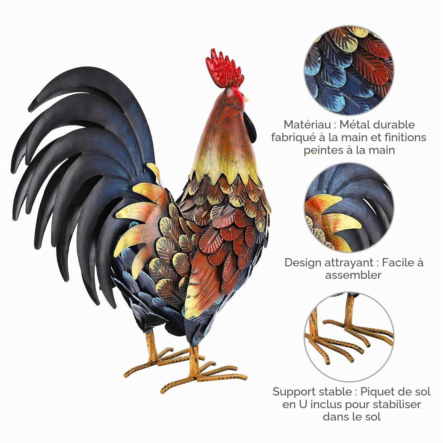 chisheen Statue de Jardin en Forme de Coq en métal, Sculpture d'extérieur