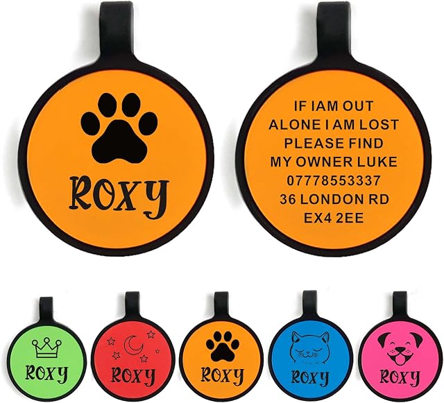 Dog Tag Personalised Dog Name Tag Custom Dog ID Tag Dog Tags for Pets Engraved Silicone Dog Tag for Cat Pet Dog Puppy Personalised Dog Collar for Cats Dogs (Orange Round)