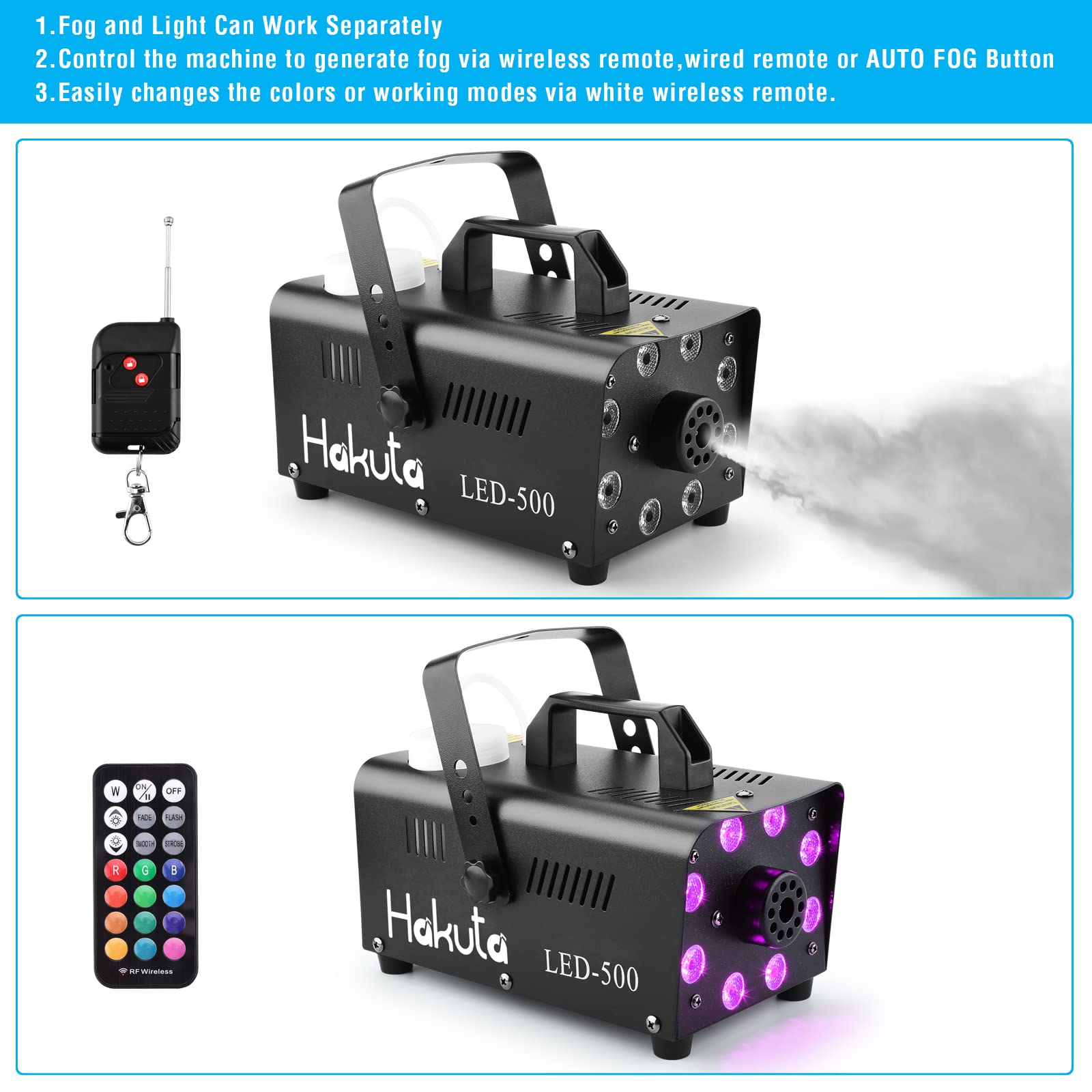 Macchina Del Fumo Wi-Fi Hakuta, 500W, 2300 CFM, Con 21 Luci LED Colorate, Controllo Via App, Per Feste Ed Eventi