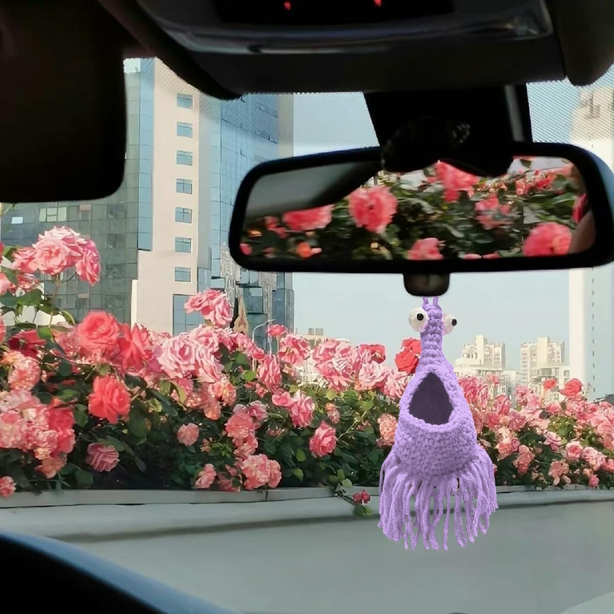 Crochet Yip Yip Car Hanger, Cute Knitted Alien Vehicle Mirror Charm Pendant, Handmade Automotive Interior Rear View Hanging Decor Accessories, Universal for SUV, Sedan, Truck (Purple) image 5