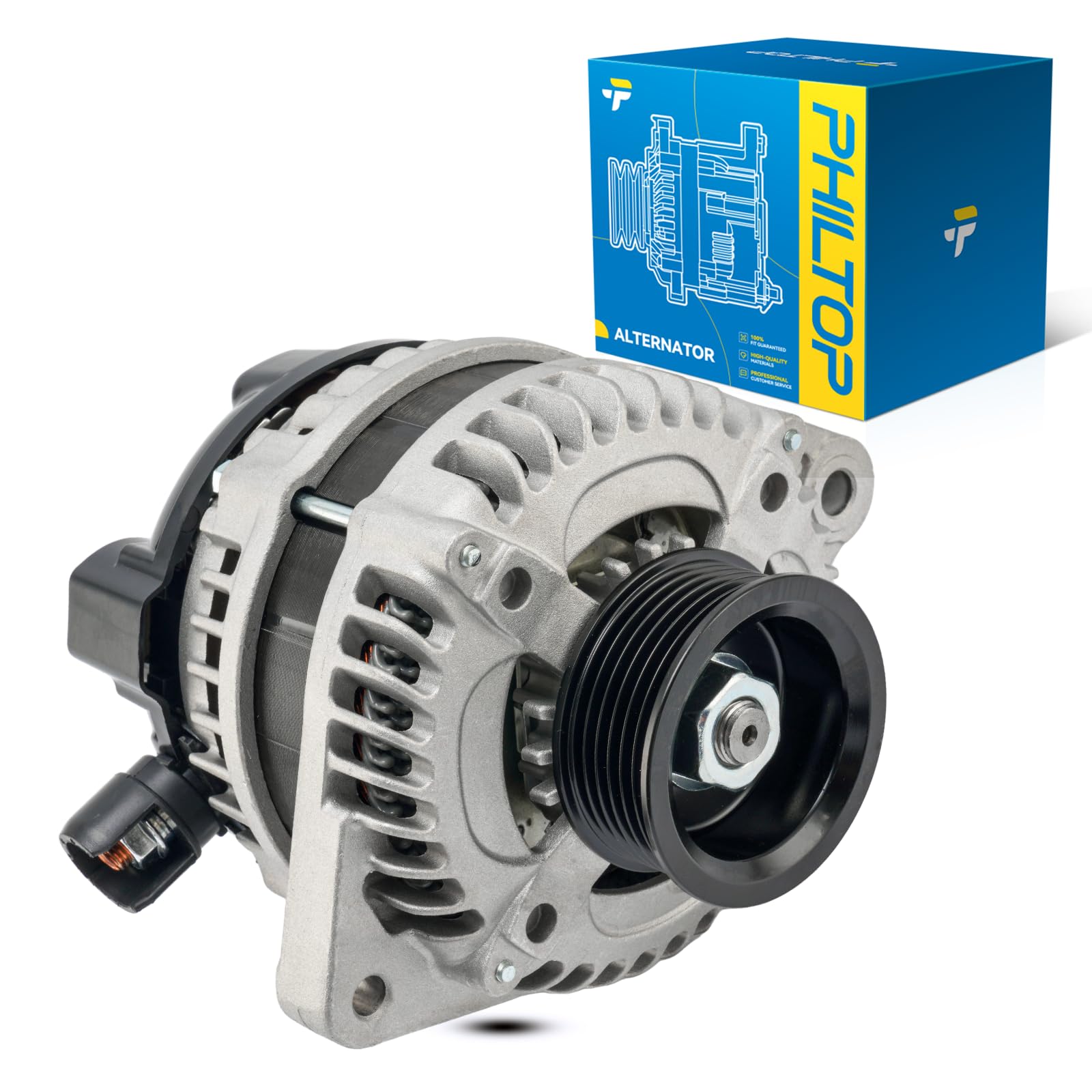 Photo 1 of [MAJOR DAMAGE] PHILTOP 11030N New Alternator Compatible with 2004-2007 Honda Accord V6 3.0L, 130Amp High Output Alternator Replace AL4057X 1042104480 90295581