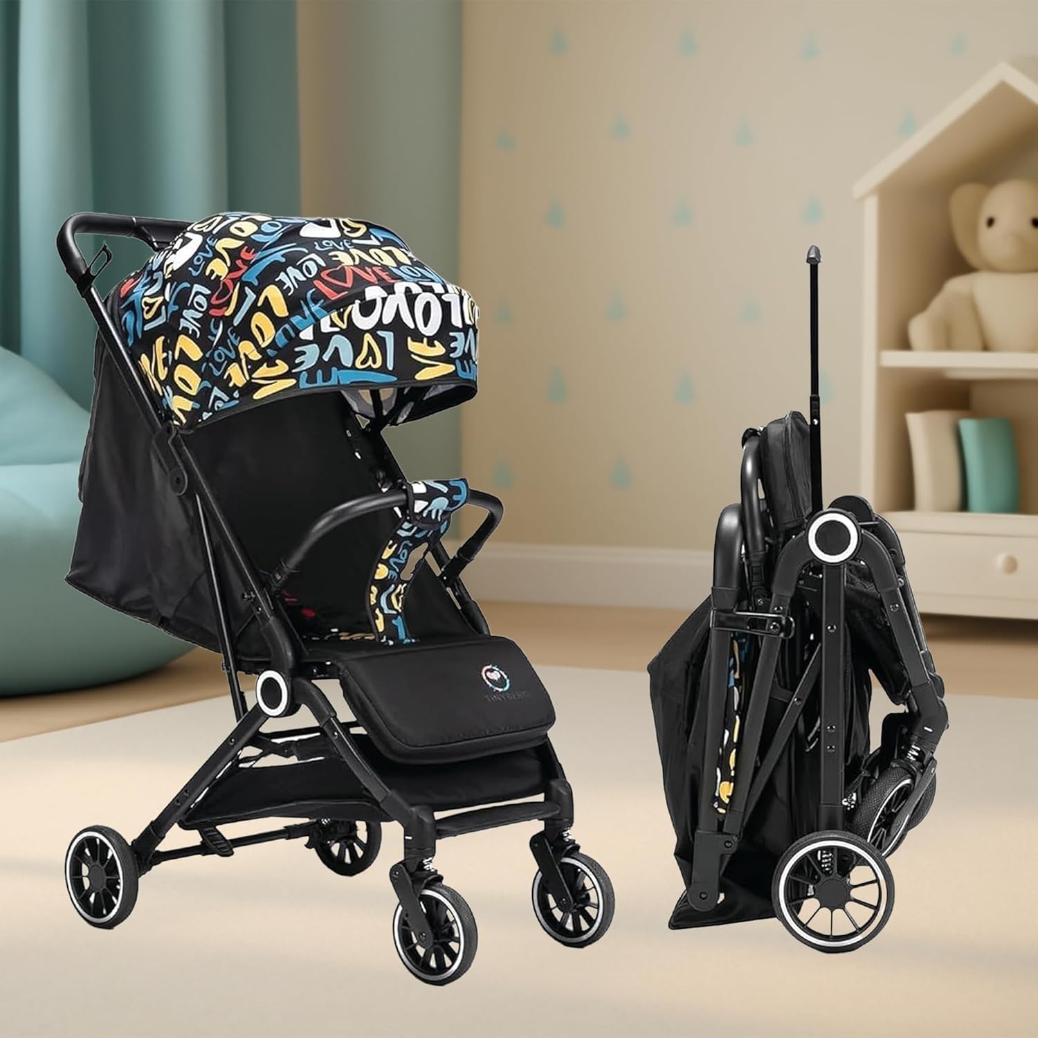 Tinyberg Baby Stroller for 0-5 Years, Featherlite, Cabin-Friendly, Pram Portable Stroller for Travel, One-Hand Fold, 5-Point Safety Harness, Multi Recline, Shock Absorbers, Up to 25Kg (Rainbow Black)-image-44