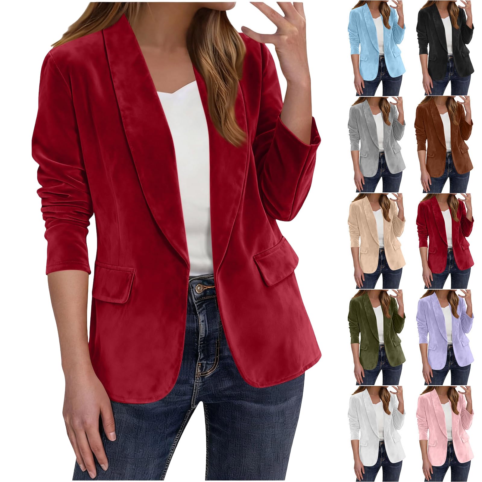 Faux Suede Blazers for Women Vintage Casual Lapel Long Sleeve Open Front Blazer Work Office Suit Jackets with