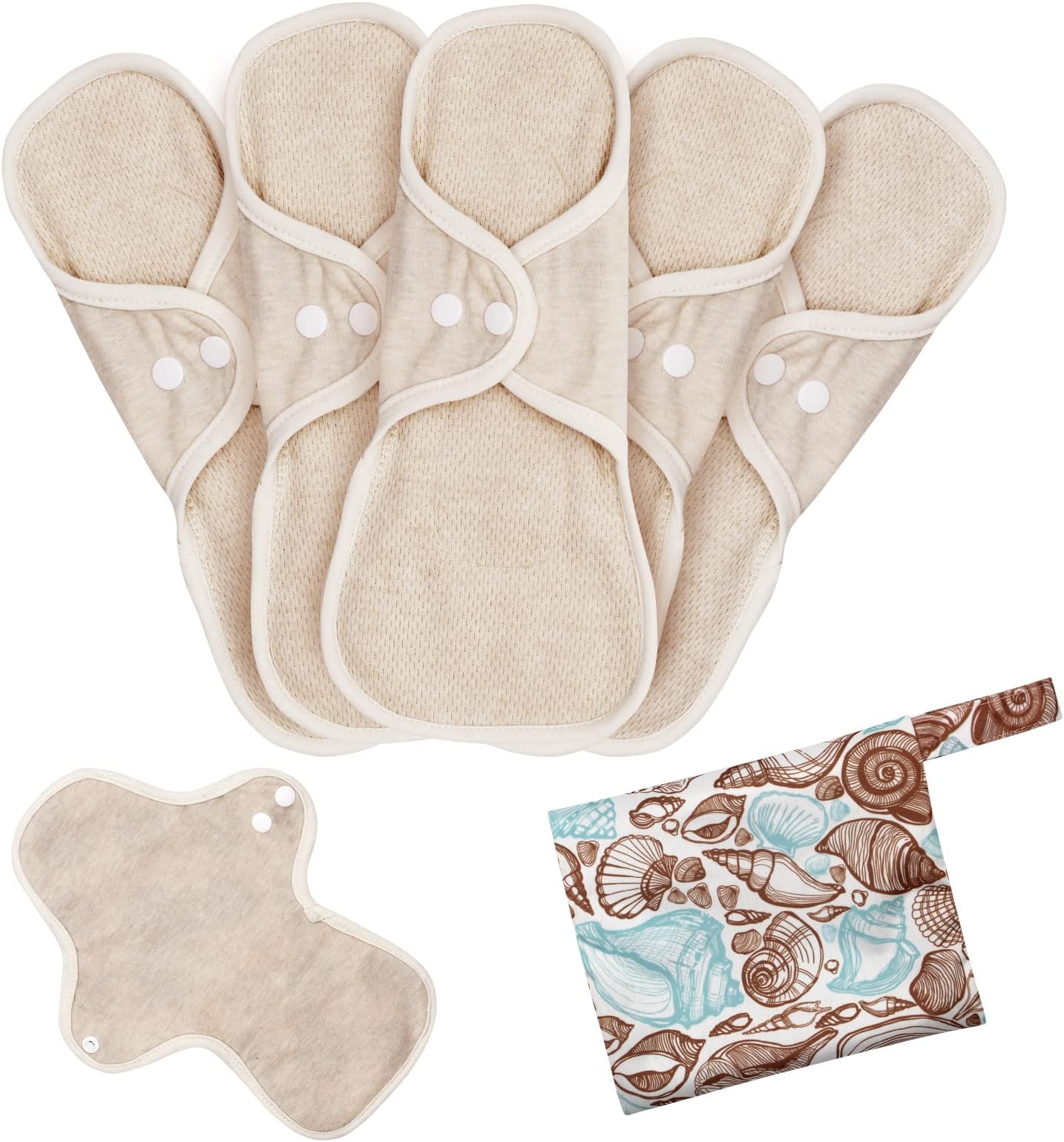 – Reusable Sanitary Towels, 250mm Cloth Pads of Organic Cotton, Washable Leak Proof Menstrual Pads, Panty Liners, Bamboo Sanitary Towels for Women, 5pcs