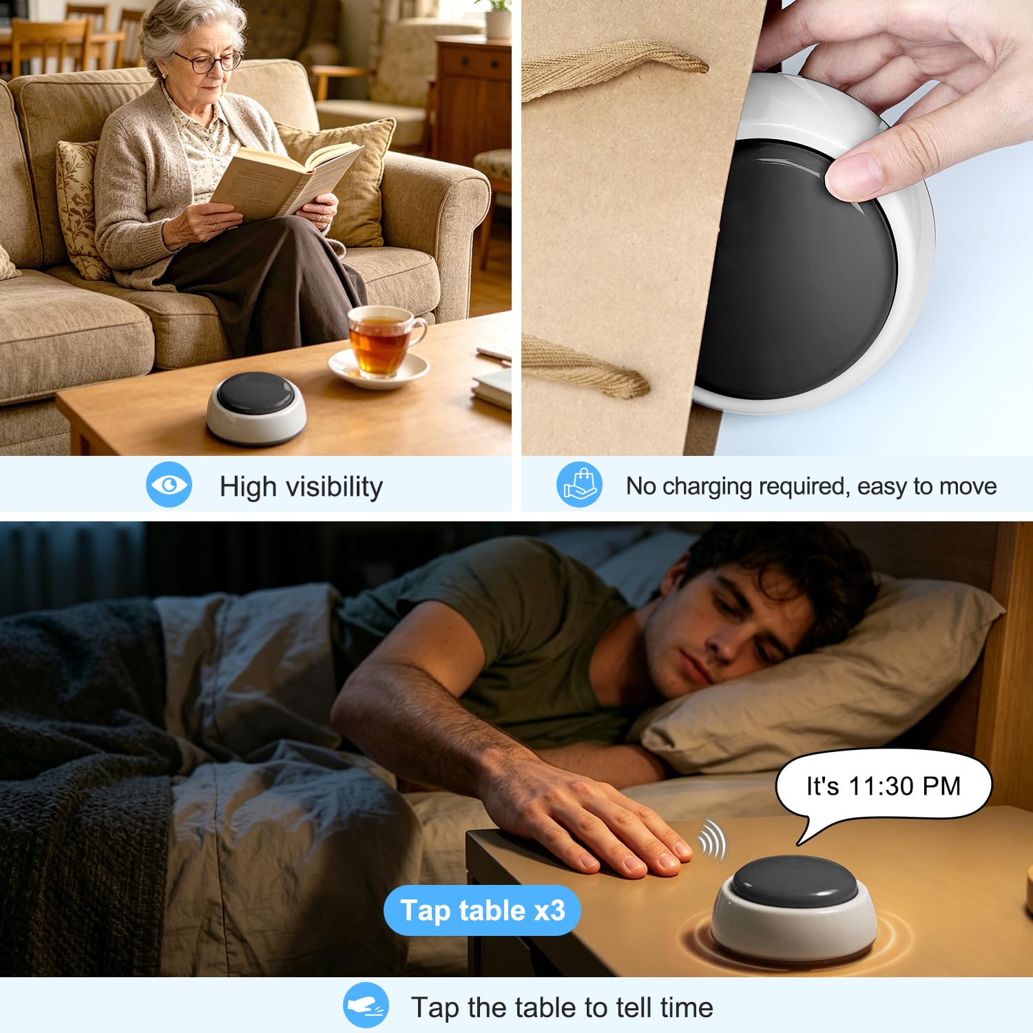 Hearkent Reloj parlante, inglés y español, botón grande para indicar la