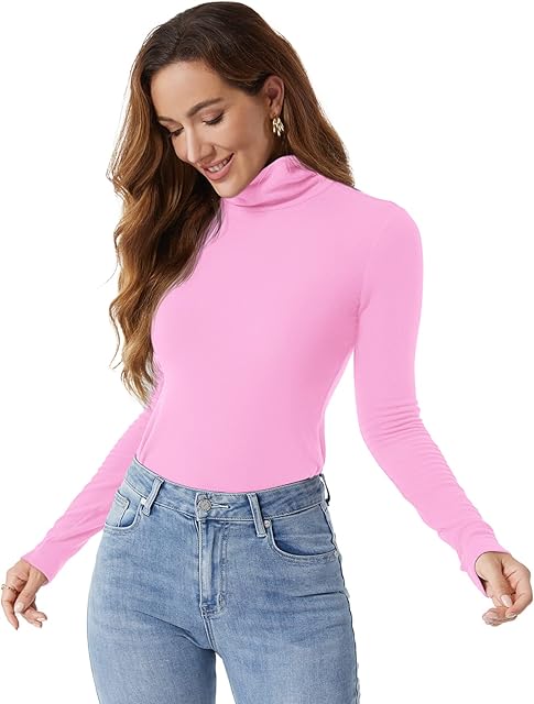 Zengjo Womens Thermal Tops Long Sleeve Roll Neck,Ladies Turtleneck Base Layer T-Shirt