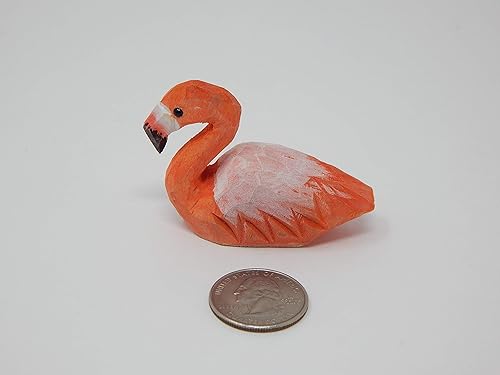 Miniatura 3 de Estatua de madera tallada a mano de flamenco rosa, estatua para decoración del hogar, pequeña escultura de jardín de césped y patio