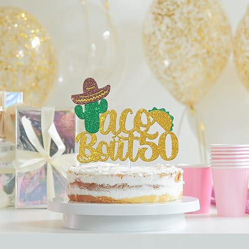 Miniatura 4 de Deloklte Taco Bout 50-G - Decoración para pastel de 50 años, temática de fiesta mexicana, decoración de fiesta de cumpleaños número 50 y fabulosa,