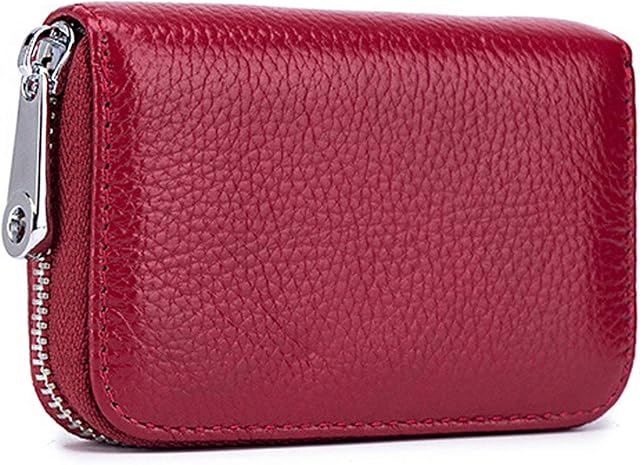 Meowoo Credit Card Holder RFID Blocking Genuine Leather Mini Credit Card Wallet Purse with Zipper for Women MenBlack)