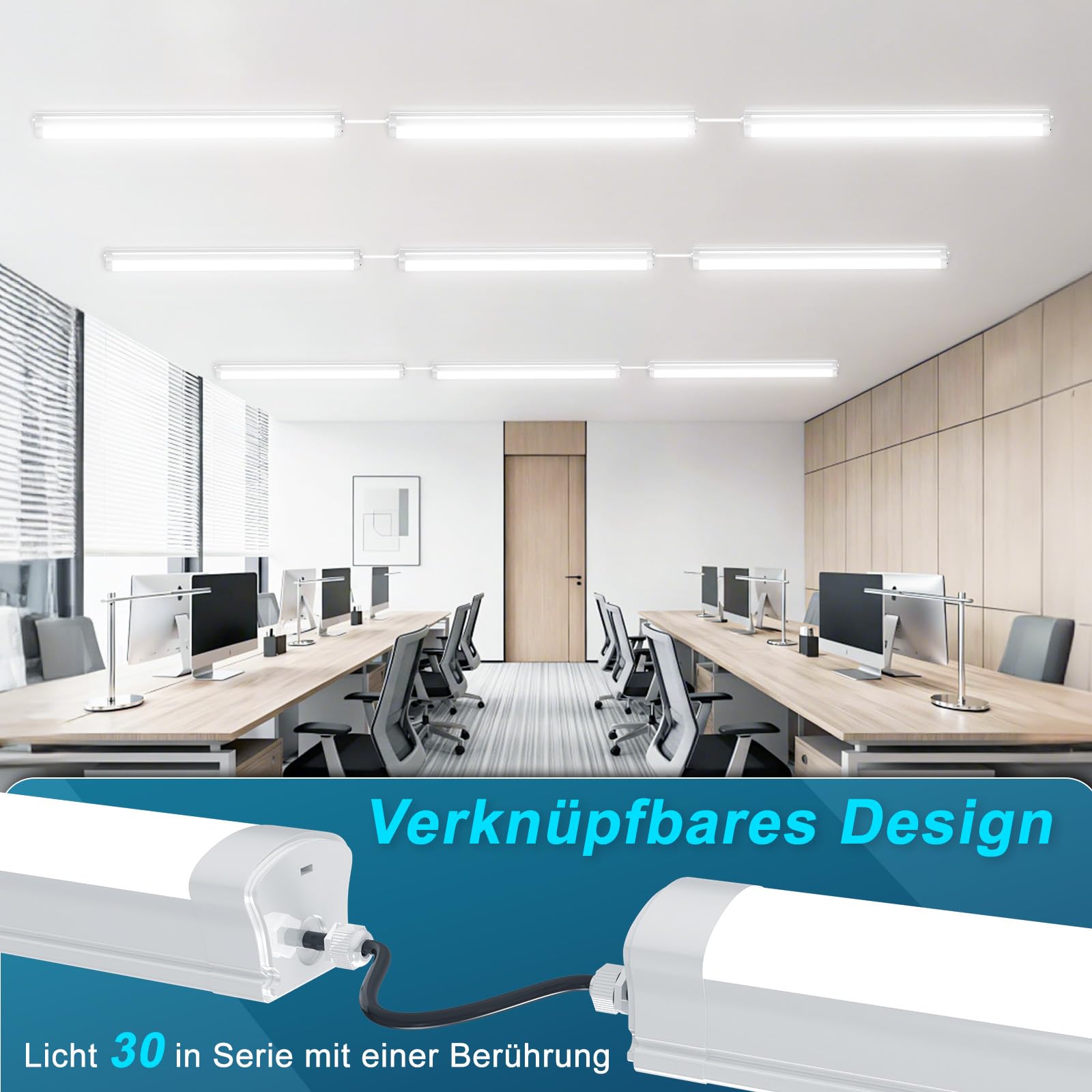 Feuchtraumleuchte LED 150CM, 48W 5280LM LED Feuchtraumlampe, Verknüpfbar 3000K/4000K/6500K Deckenleuchte Röhre, IP65 Wasserfest Lampe Lichtleiste für Werkstattlampe Kellerlampe, 2 Stücke