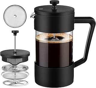 Veken French Press Coffee & Tea Maker 34oz, Thickened Borosilicate Glass Coffee Press with 3 Filter Screens, Rust-Free and...