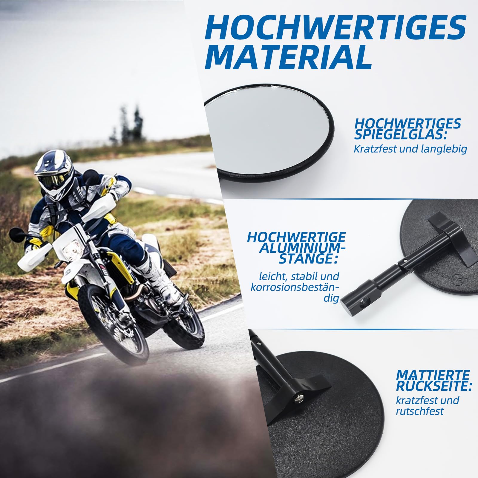 Rückspiegel Set E-geprüft,Plug & Play inkl. Adapter,passend für KTM SMCR 690 & Husqvarna Supermoto 701,Motorrad Lenkerendenspiegel Zubehör