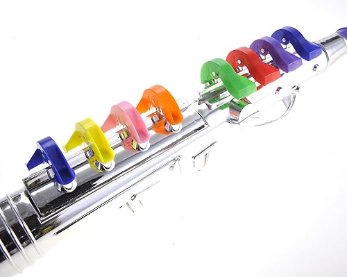 Miniatura 5 de PowerTRC Cuerno de trompeta para niños  Insrumento musical de viento  8 teclas de colores  Niños pequeños  Clarinete de aprendizaje  Plata metálica