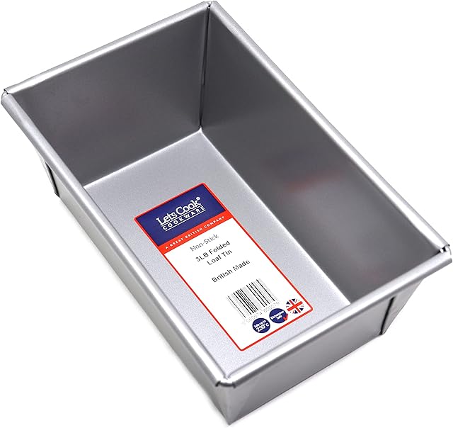 Lets Cook Cookware 3LB Traditional Farmhouse Loaf Tin, Box Style, British Made with Double Coated Non Stick
