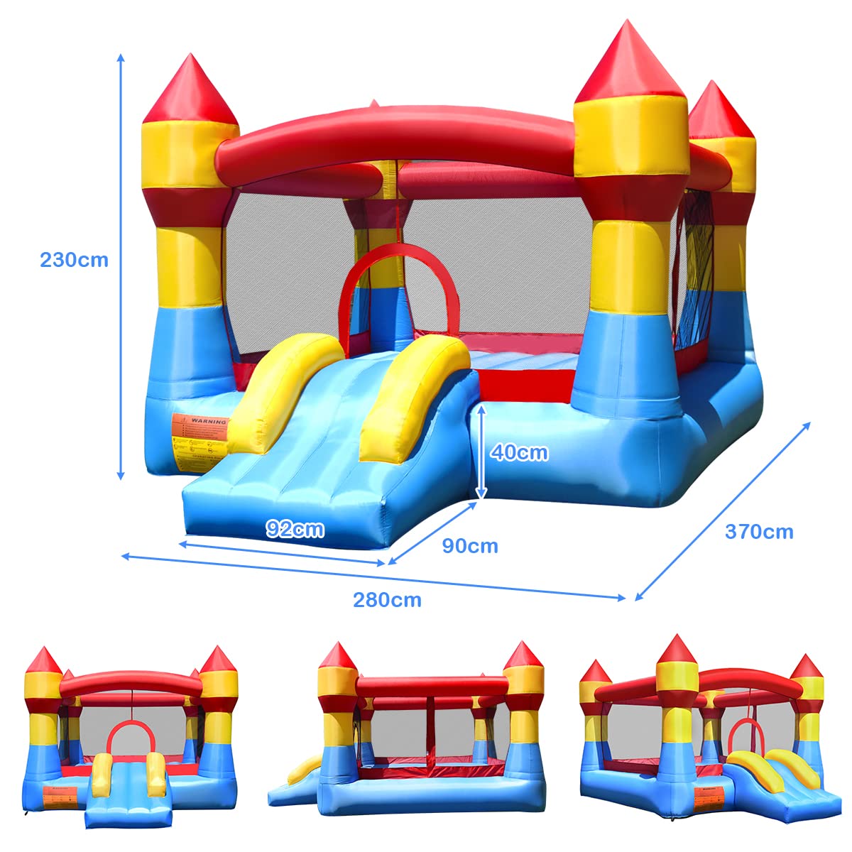 COSTWAY Castello Gonfiabile Castello di Gioco con Scivolo per Bambini da Esterno Giardino (370X280X230cm)