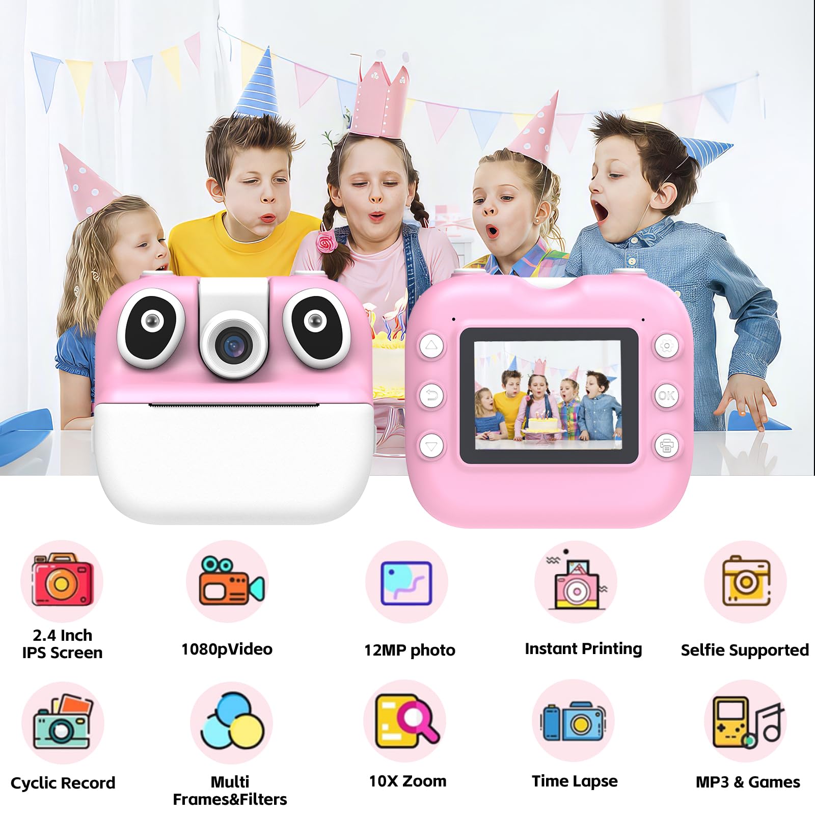 Kids Printing Camera,Kids Instant Camera , 1080P Instant Print Camera, 2.4 Inch Screen Children Digital Camera With 32GB Card, Toddler Camera Portable Toys For 3 4 5 6 7 8 9 10 - View #4