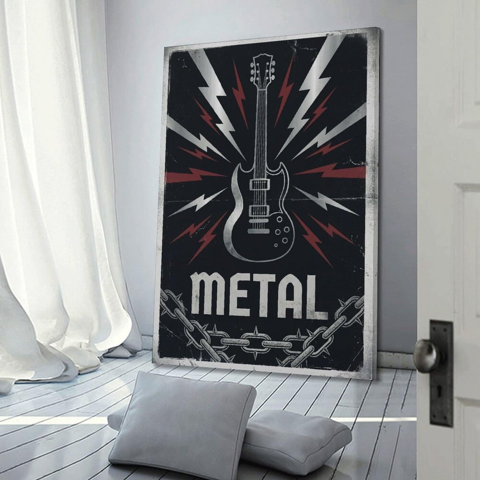 XKUGA Poster con stampa su tela con chitarra elettrica e hard rock, stile retrò, decorazione moderna su tela, ideale per la famiglia, la grotta degli uomini, la sala giochi, la camera da letto di