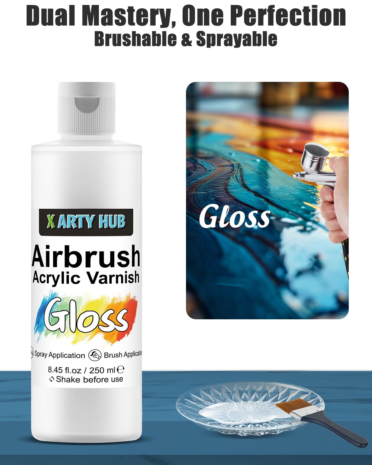 Acrylic Varnish Gloss 8.45 fl oz / 250 ml, Anti-Yellowing/Fading/Cracking Acrylic Paint Sealer, Waterproof, Stain & Moisture Resistant Coating, Brushable and Sprayable
