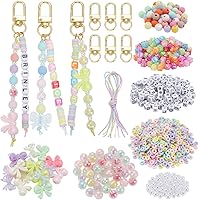BEAMARKER 533Pcs Polymer Clay Beads Keychain Kit - Colorful Acrylic Letter Bow Disc Beads, Threads & Clasps for DIY Keychains Bags Charms