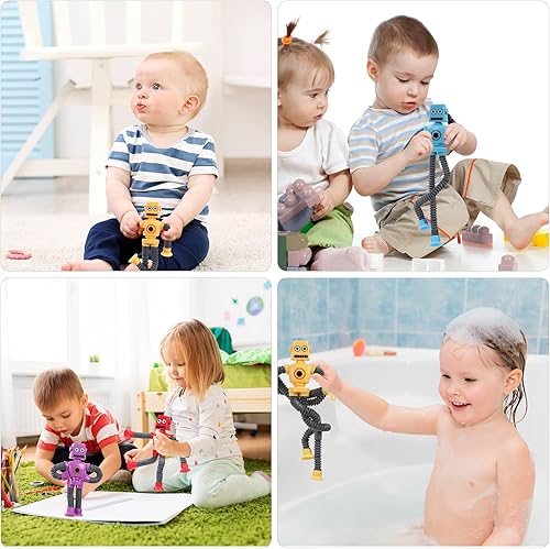 Miniatura 5 de Juguete robot telescópico con ventosa, 4 piezas novedosos juguetes de ventosa para niños, juguetes divertidos para ansiedad, tubos de estallido,