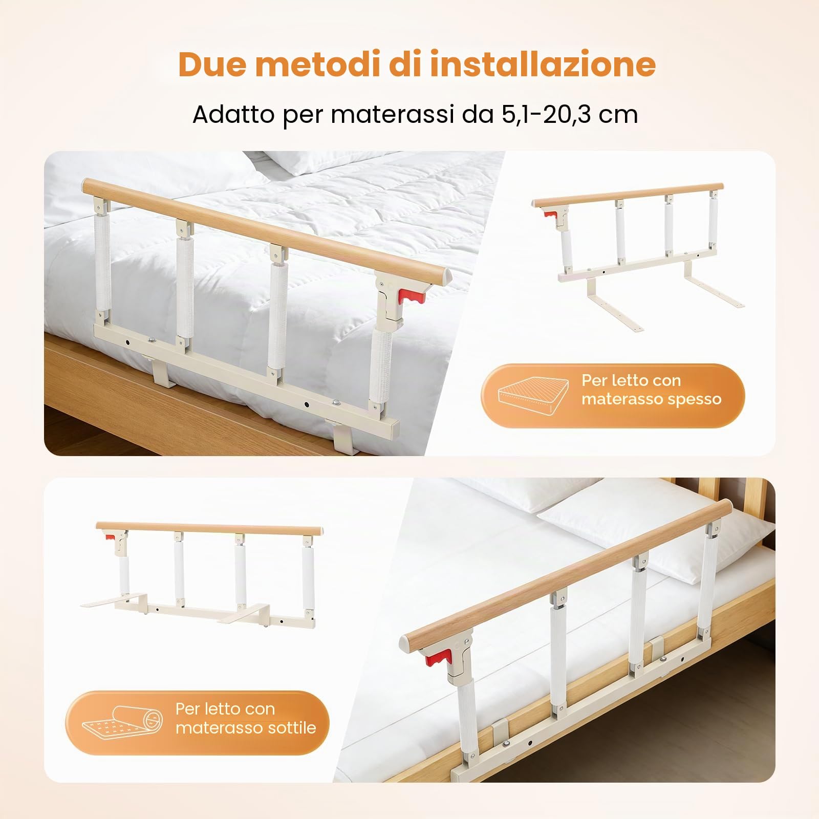 Sponda Letto Sponde per Letto per Anziani Sicurezza per Adulti Griglia per Letto Pieghevole Protezione Anticaduta per Maniglie di Sicurezza Fit King, Queen, Full, Twin