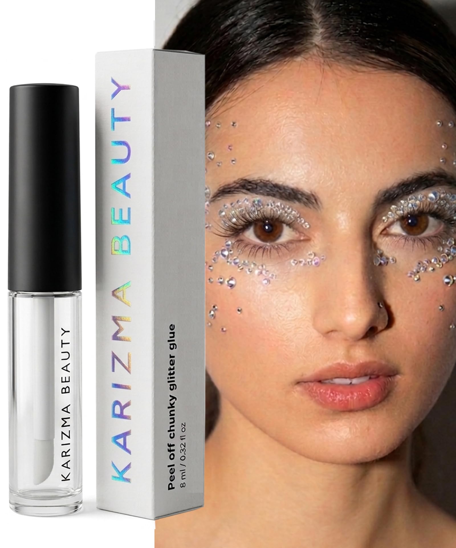 Face Makeup Glue for Rhinestones, The Original Peel Off Formula. for Cosmetics, Glitter by KARIZMA Beauty. Face Gems Glue Adhesive Body Cosmetic Makeup Primer Lash Glitter Glue