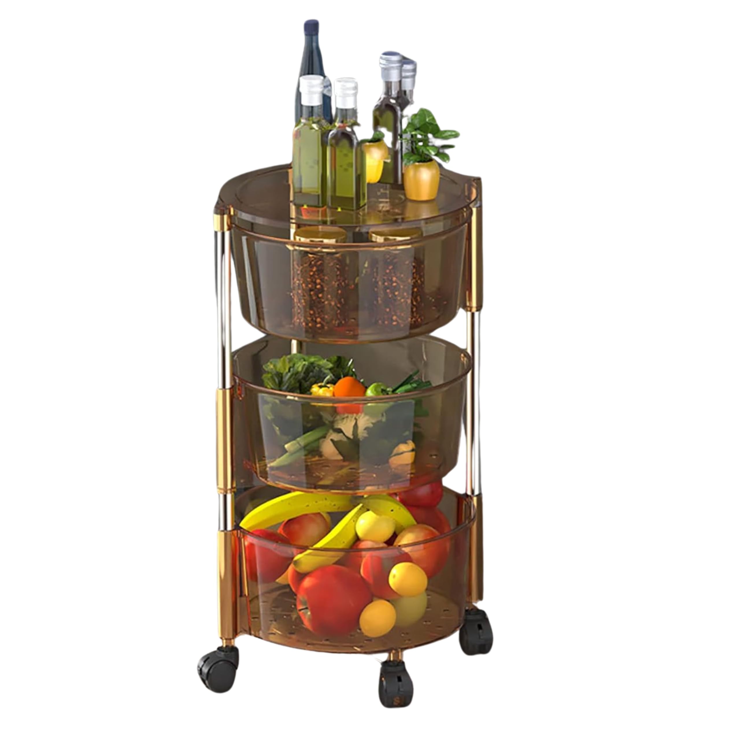 Princehorizone Multi-Layer Kitchen Storage Shelf, Rotatable Kitchen Fruit Vegetable Storage Basket,stainless steel circula Kitchen Storage Rack Floor Standing, (Black, 35x35x60 CM)