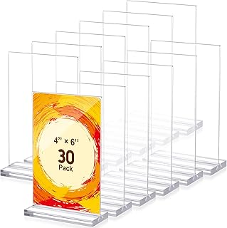 30 Packs 4 x 6 Inch Acrylic Sign Holder Clear Table Menu Display Stand Acrylic Stands for Display Standing Menu Flyer Holder Double Sided Clear Acrylic Sign for Office Store Restaurant Meetings