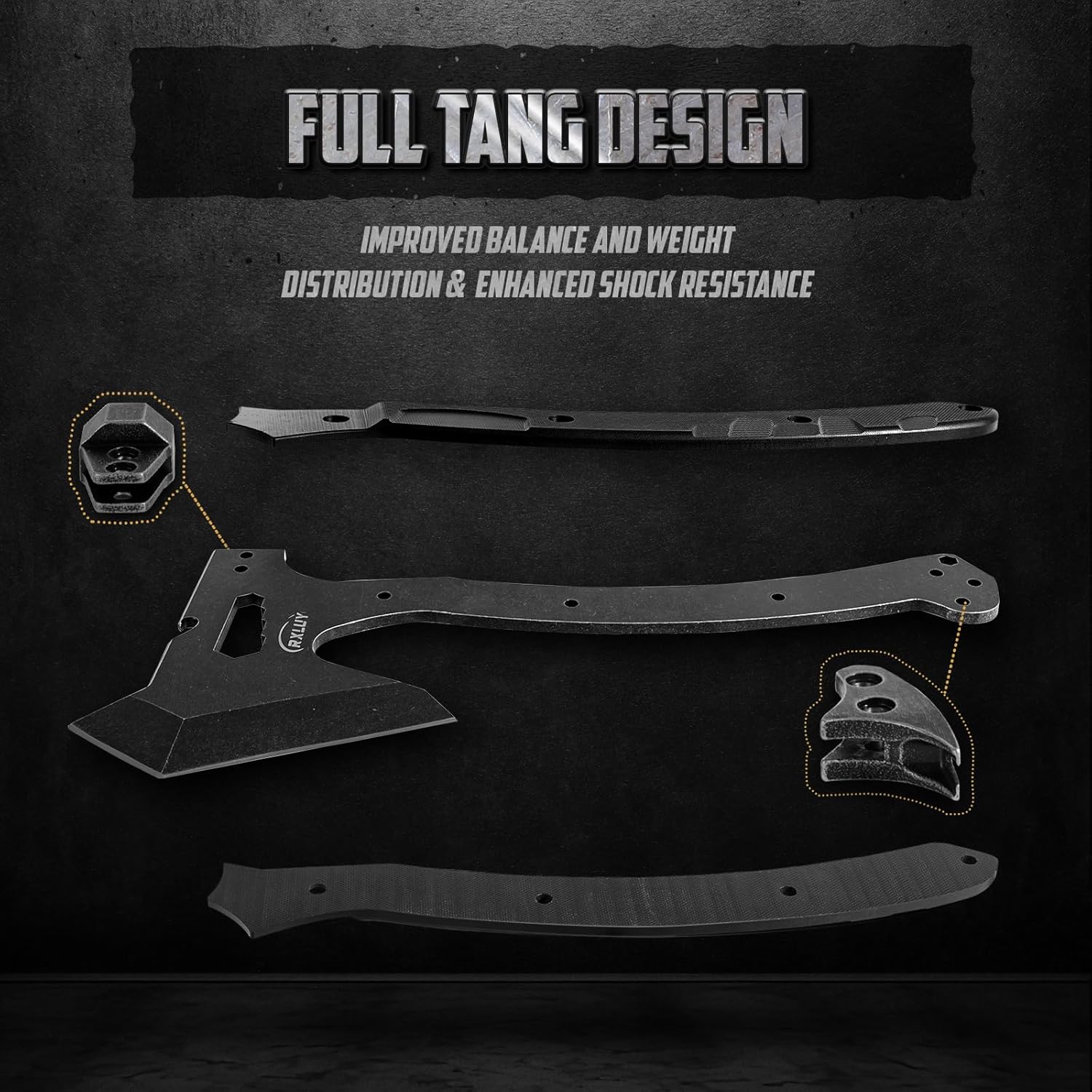 Tactical Axe with G10 Handle Camping Survival Hatchet, Multifunctional Outdoor Hiking Heavy Duty Full Tang Tomahawk Tools with Hammer, Unique Design Crowbar, Leather Sheath (Black)