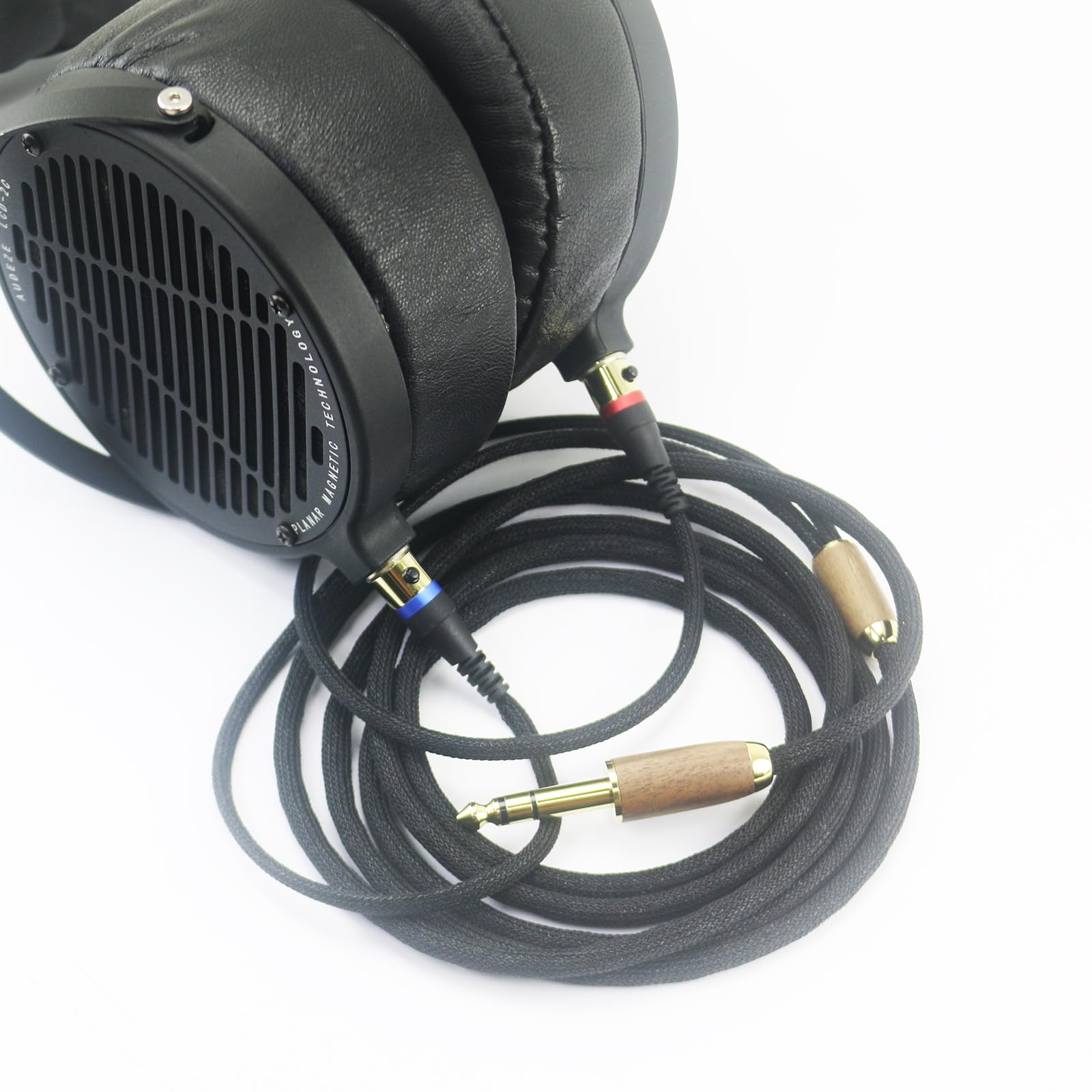 ABLET Câble audio de rechange de 6,35 mm compatible avec casque Audeze LCD-2, LCD-4, LCD-3, LCD-X, LCD-XC, MM-500 6N OCC en cuivre plaqué argent coque en bois de noyer