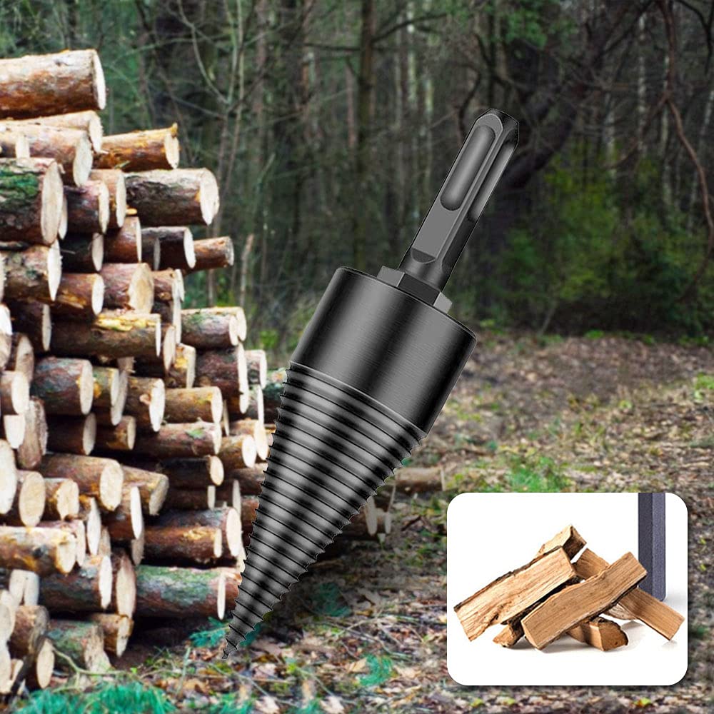 Punta per legna da ardere con gambo rotondo, professionale, spaccalegna a vite, cono, spaccalegna per legno, spaccalegna a spirale con 3 manici per trapano, per uso domestico (42 mm)