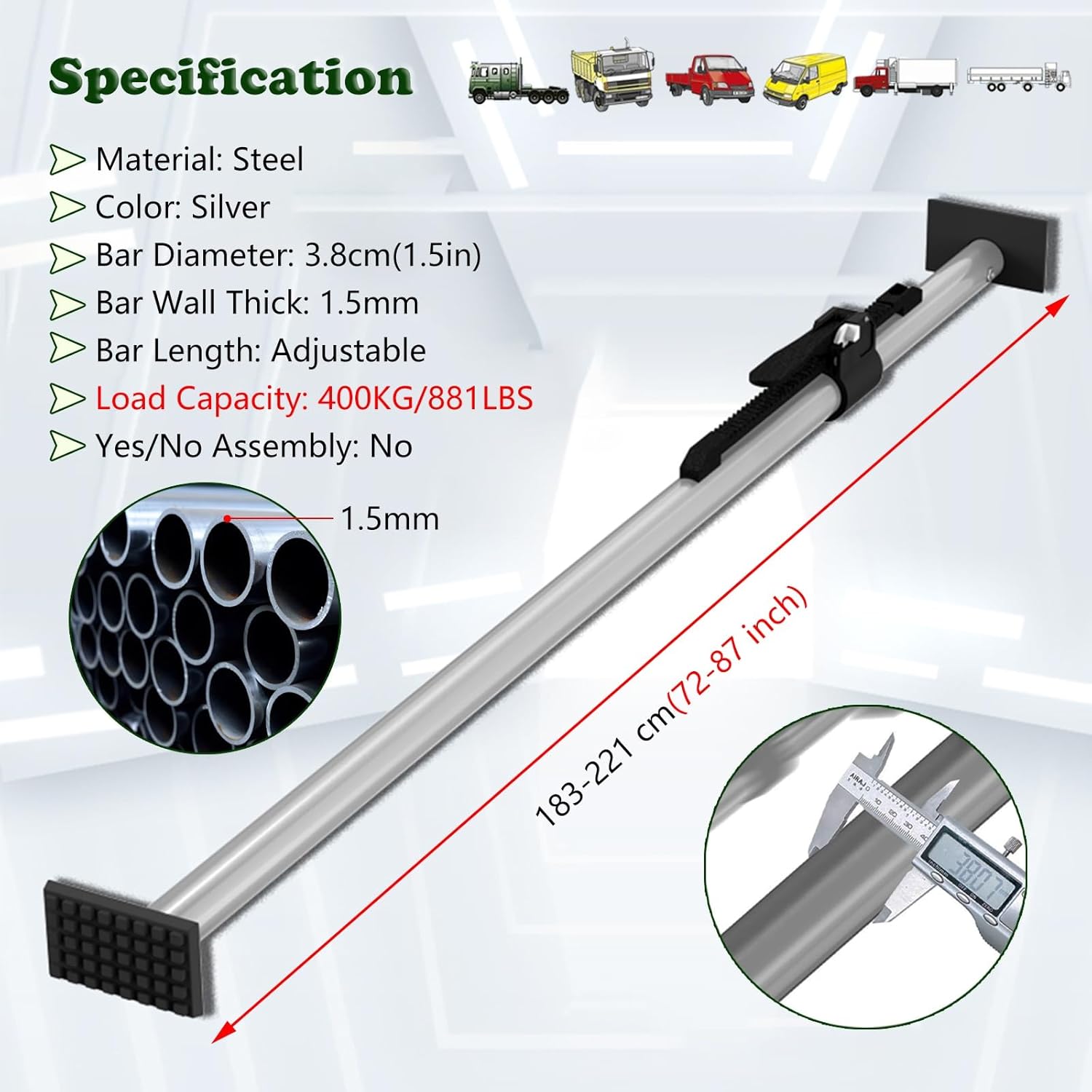 Ratcheting Cargo Bar,Pickup Truck Bed Pole Cargo Bar 72-87 Inches, 1 2 3 4 6 8 Pcs Cargo Support Bars Ratcheting Stabilizer Anti-Slip for Sedan Trailers SUV Van, Load Locks Heavy Duty(1 Pac