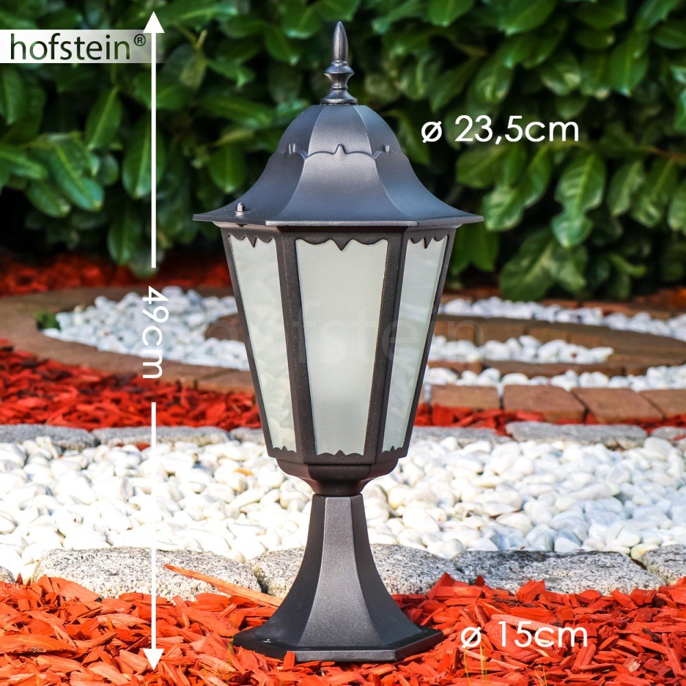 Lampada da esterno Hongkong Frost, lampada di base in stile antico, in fusione di alluminio in nero opaco con vetro, luce di percorso 49 cm, lampada da giardino retrò, E27, IP44, senza lampadina/e