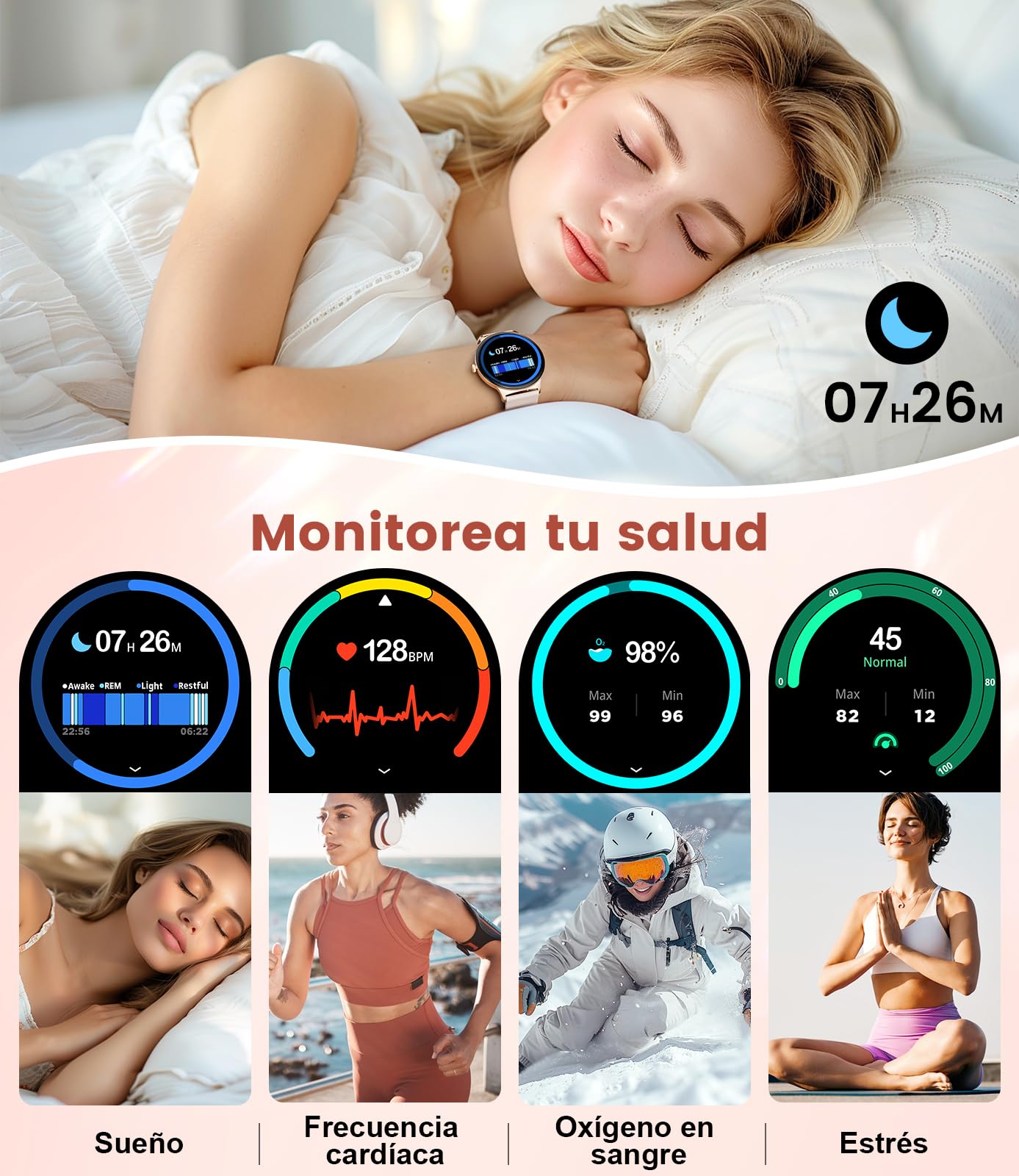 LIGE Reloj Inteligente Mujer con 1.43" AMOLED, IP68 Resistente al Agua/Llamadas Bluetooth/Monitoreo de Salud (Ciclo Menstrual, Sueño, Frecuencia Cardíaca), Estilo de Vida Saludable.