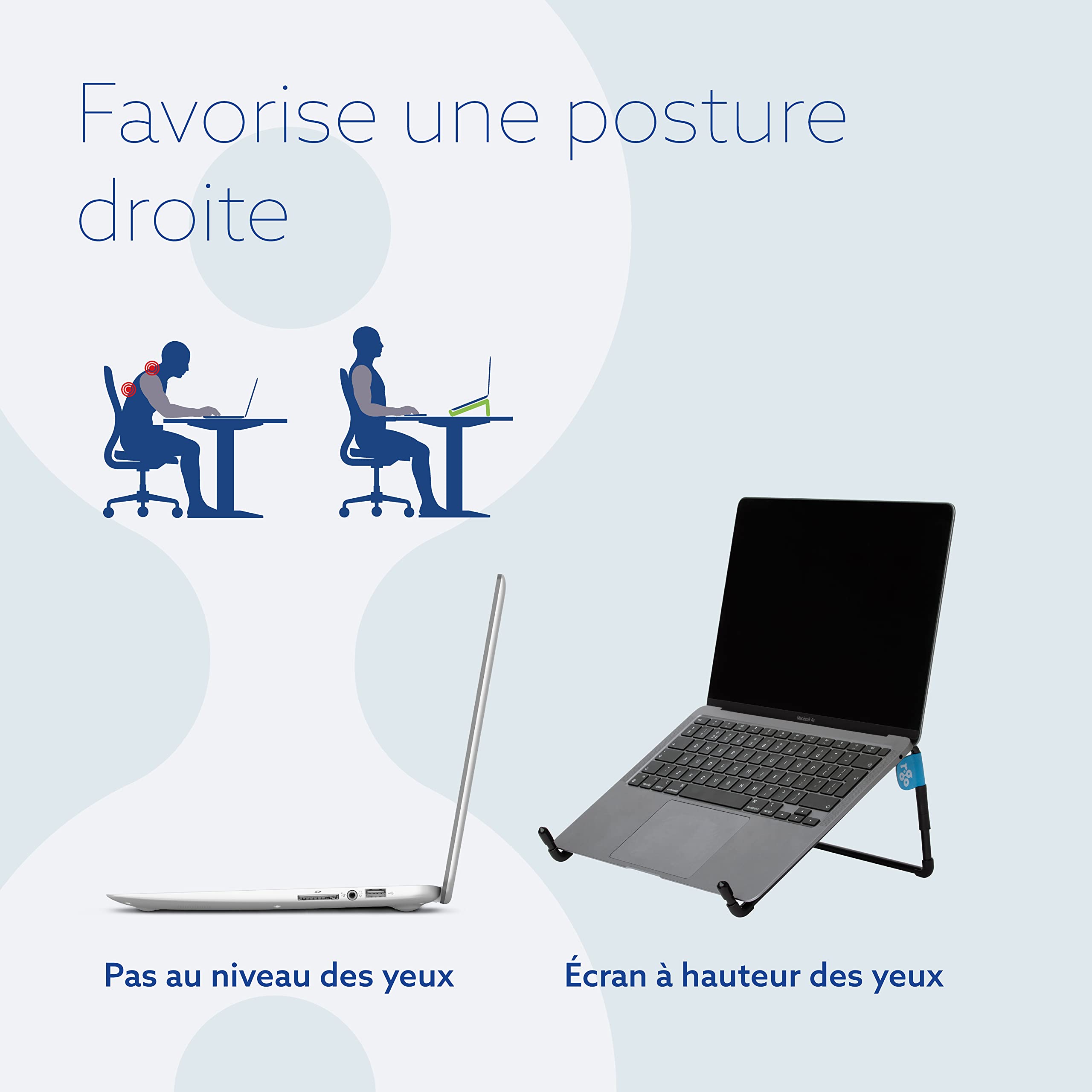 R-Go Tools Steel Travel Support pour Ordinateur Portable, Support PC Portable Pliable et Ventilé, Compatible avec MacBook Air, Pro, Dell, et Autre Laptops Tablettes 10”-22”, Acier, Noir RGOSC015BL