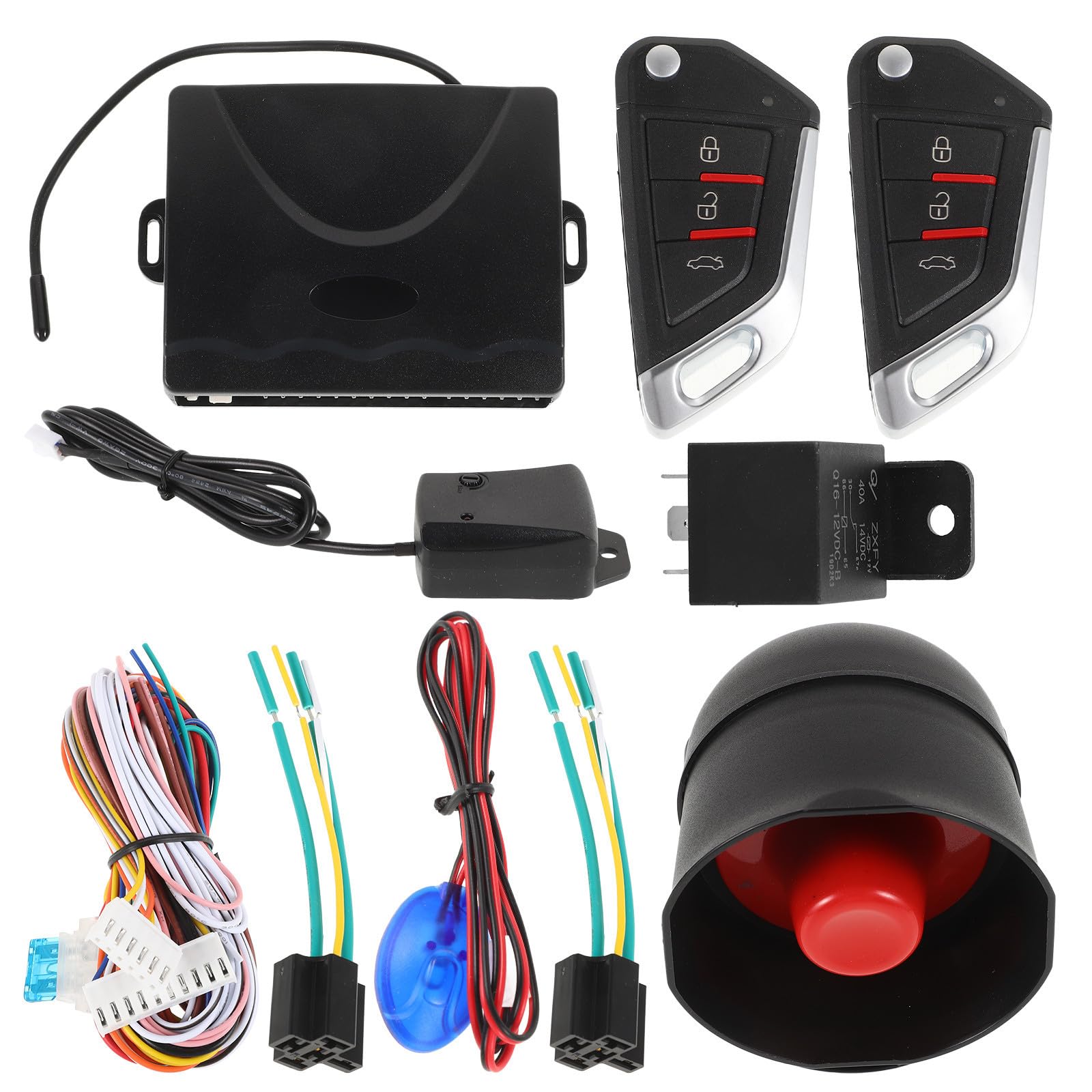 Zerodeko Kit de Démarrage à Distance Automobile Alarme de Voiture et Serrure de Porte sans Clé, Design Convivial en Plastique et Métal Sécurité Renforcée du Véhicule