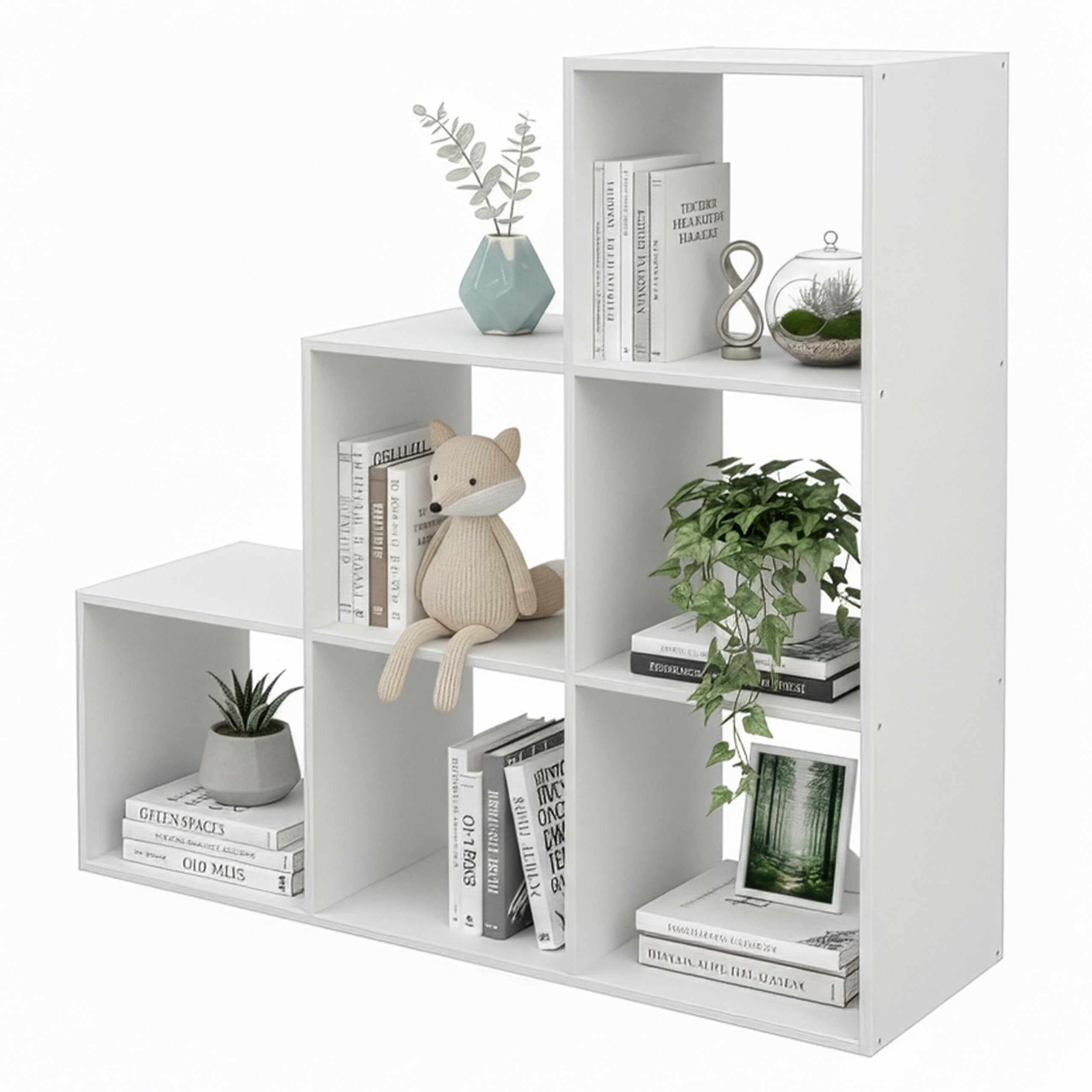 Relaxdays Stufenregal, 6 Fächer, HxBxT: 97,5 x 97,5 x 29 cm, Regal Dachschräge, Bücherregal Wohnzimmer, Raumteiler, weiß