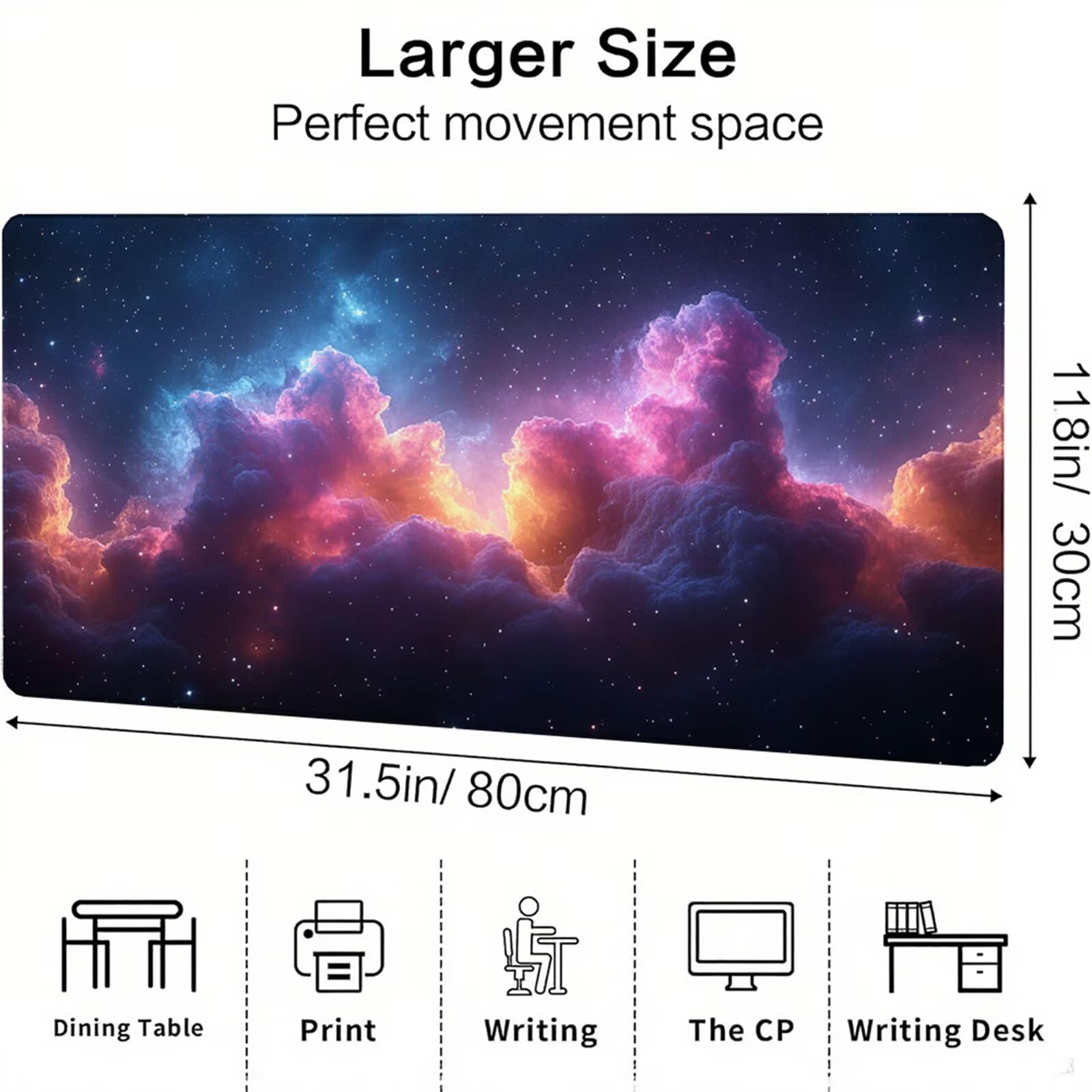 Czarna podkładka pod mysz XXL 1200 x 600 x 3 mm gwiaździste niebo pod ręką akcesoria biurowe antypoślizgowa gumowa podstawa i szyte krawędzie podkładka pod mysz dla graczy do dekoracji biura