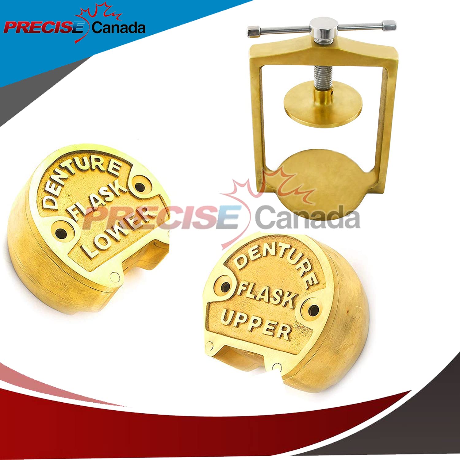 PRECISE CANADA Denture Flask Dental Laboratory Compress Compressor W/Upper Lower Brass DN-2318