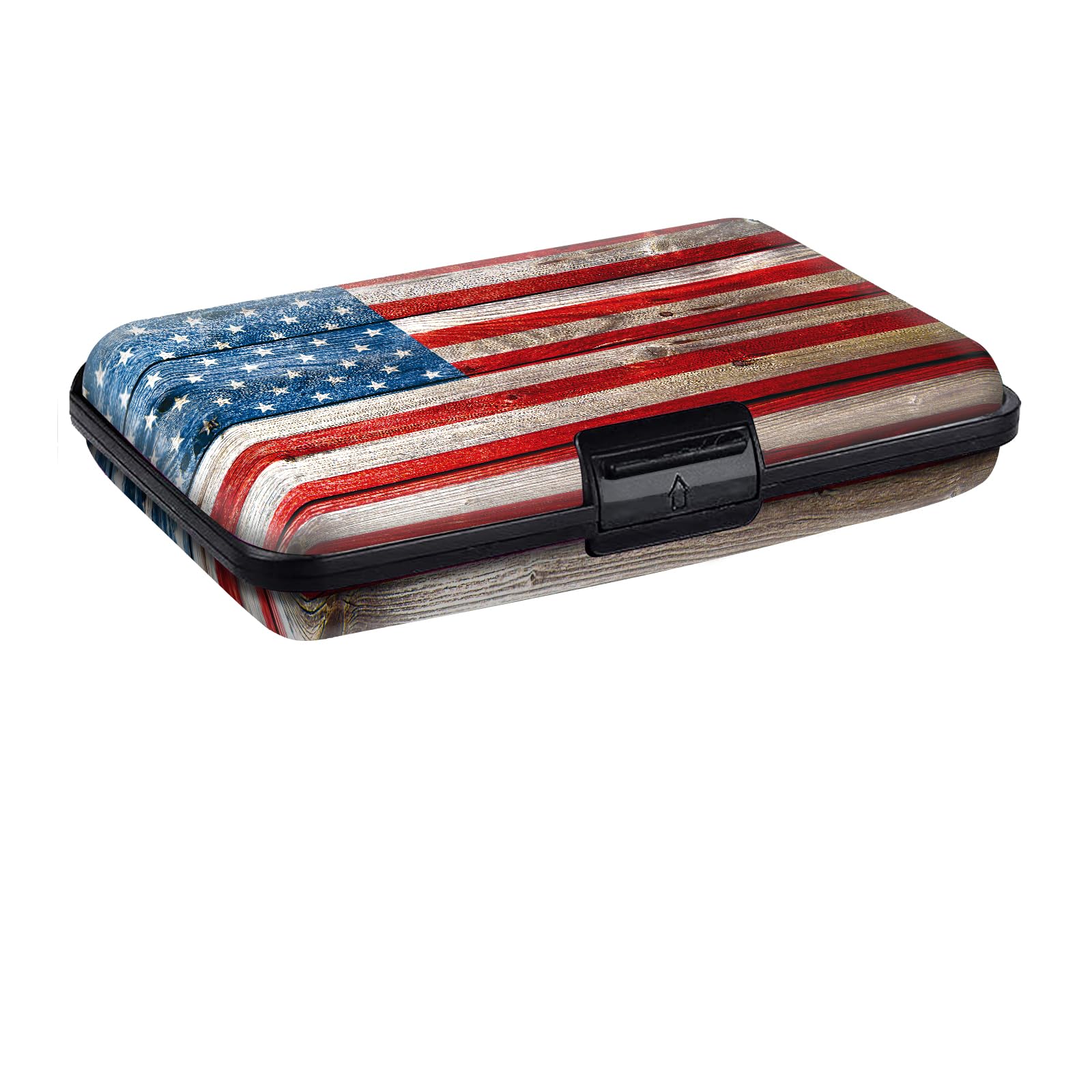 AUEKLLW Mini RFID Aluminum Credit Card Holder for Women Men, Slim Business Hard Card Case, Cute Card Wallet ID Case Vintage Flag