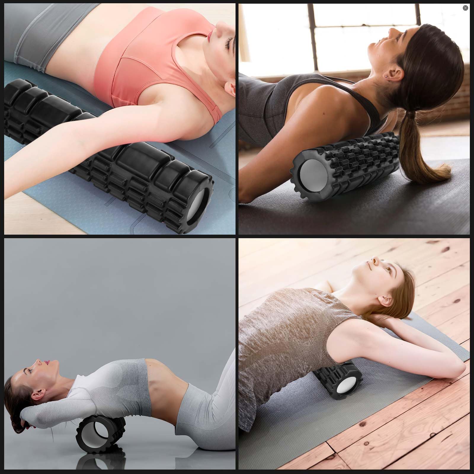 Foam Roller, Rullo Massaggio Muscolare per Alleviare le Tensioni Muscolari e il Sollievo Dalla Pressione Nella Schiena, sulla Colonna Vertebrale e sulle Gambe, Rivitalizza il Tuo Corpo30×8cm (Nero)