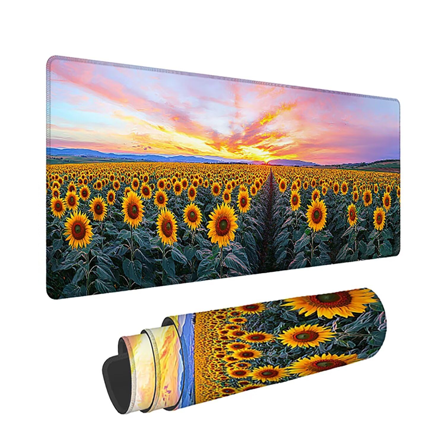 Podkładka pod mysz XXL zachód słońca - 1400x600x3mm - krajobraz duża mata na biurko z przeszytymi krawędziami i antypoślizgowa wodoodporna do komputera, przenośna poprawia precyzję i szybkość -35488